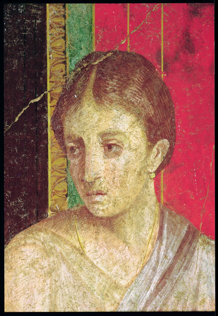 Dettaglio della testa della Madre Seduta, dalla Scena del Catechismo, Parete Nord, Oecus 5 da Roman
