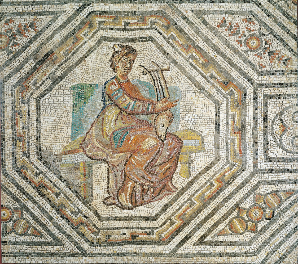 Erato, la musa della poesia lirica, da Augusta Treverorum (mosaico) da Roman