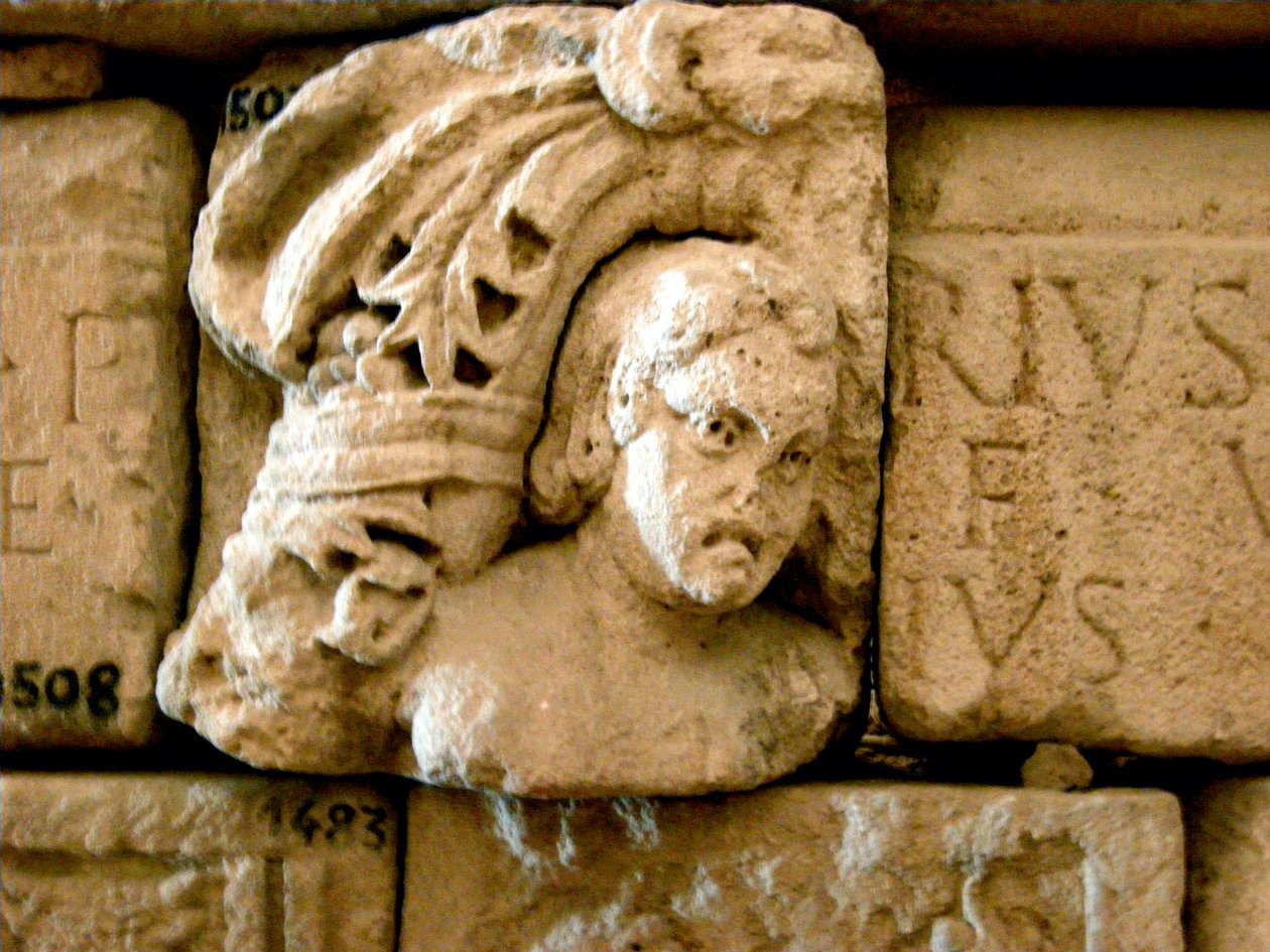 Testa, frammento di un sarcofago, c.1° secolo da Roman