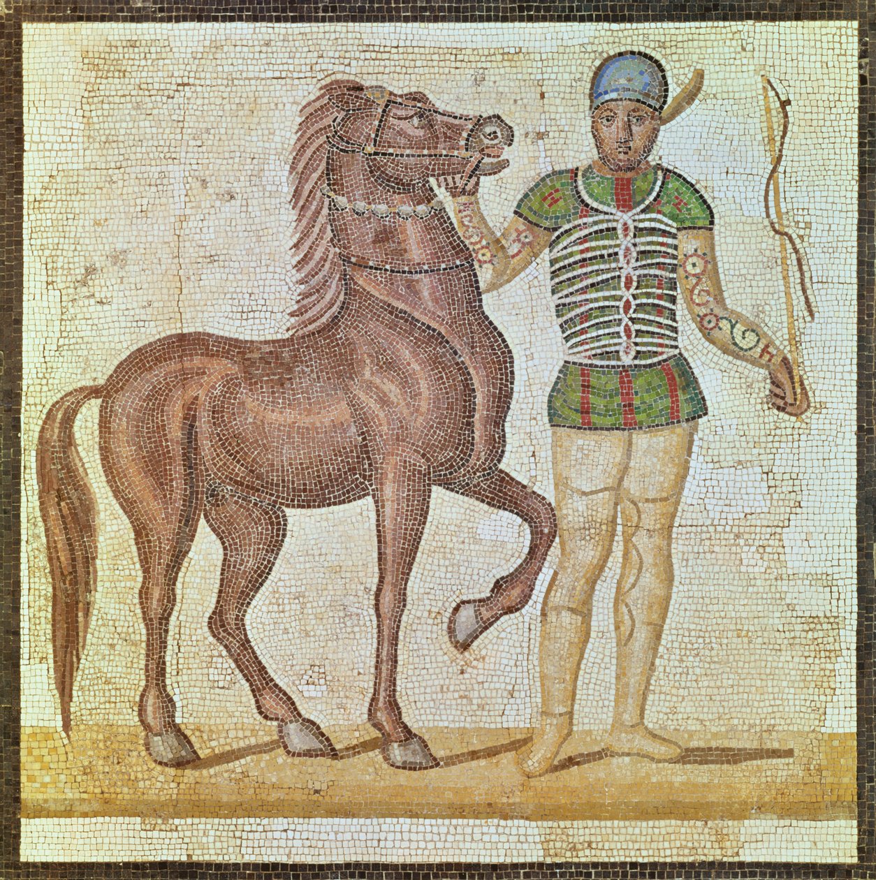 Cavaliere in colori da corsa (mosaico) da Roman