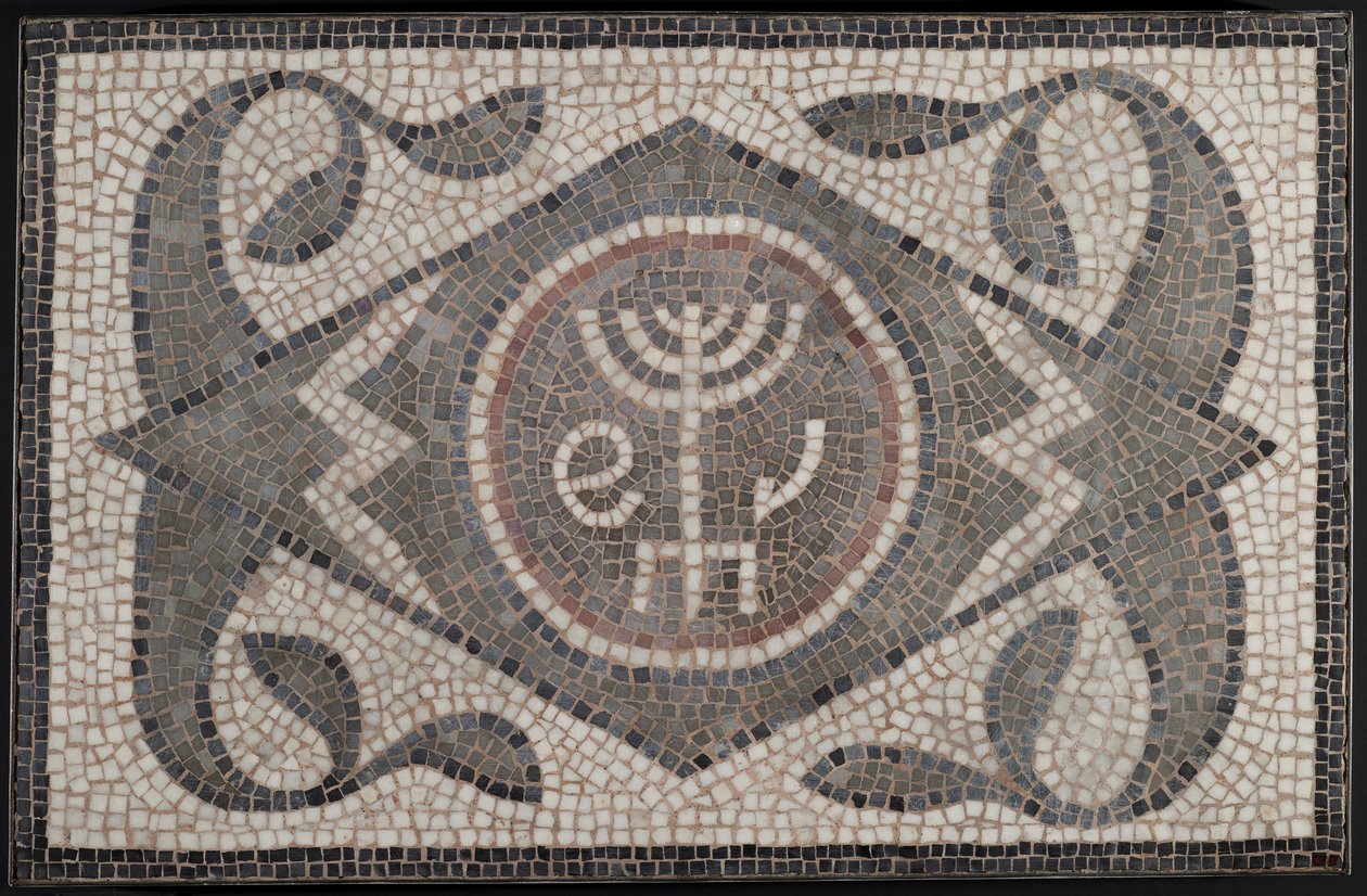 Mosaico di Menorah con Lulav ed Ethrog, VI secolo d.C. da Roman