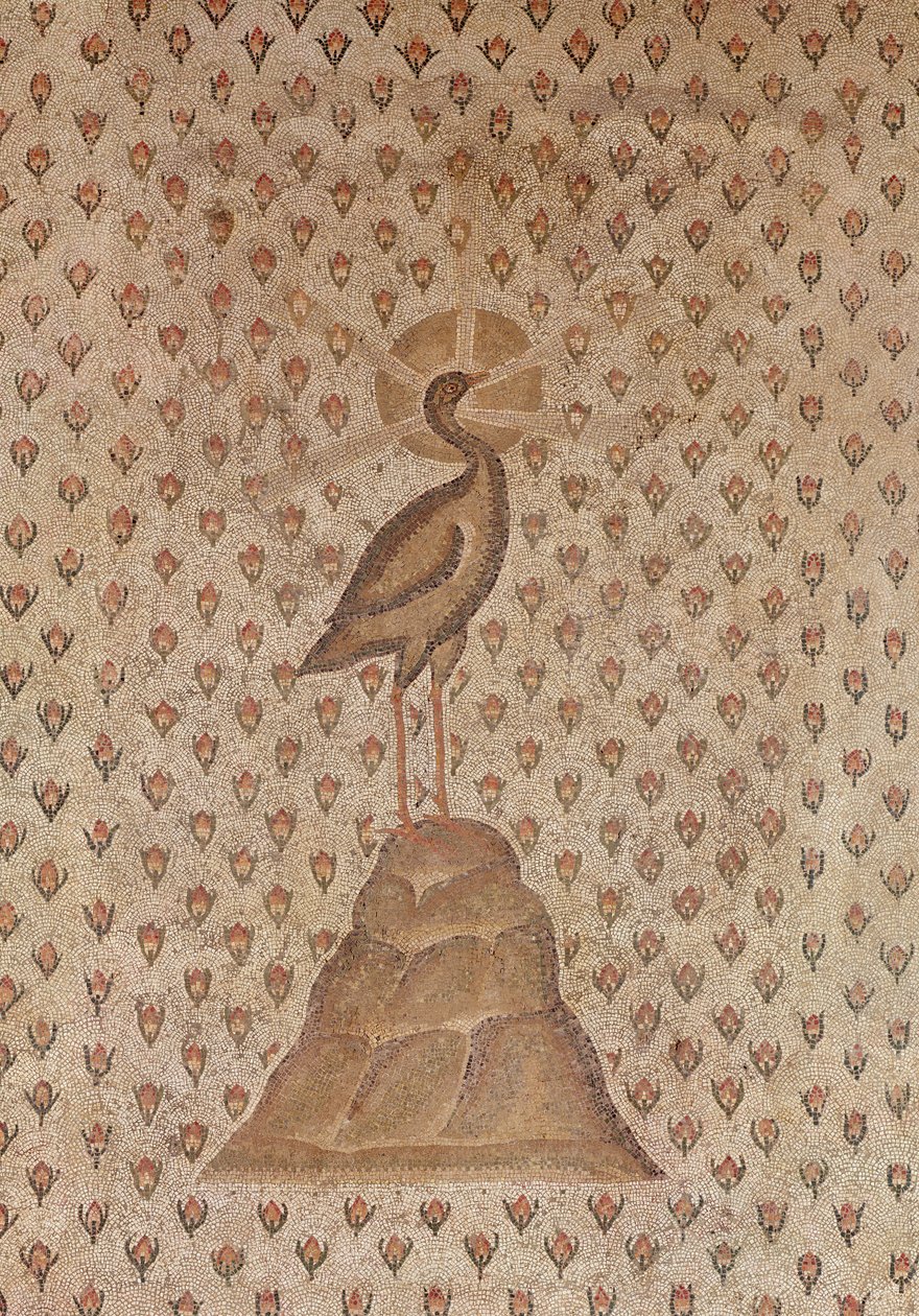 Pavimento a mosaico, (dettaglio del motivo centrale che raffigura una fenice su un letto di boccioli di rosa) da Roman