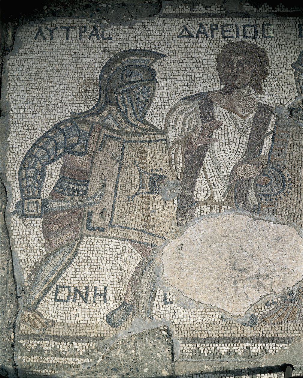Dipinto di due gladiatori su un muro a mosaico, Kourion, Limassol, Cipro da Roman