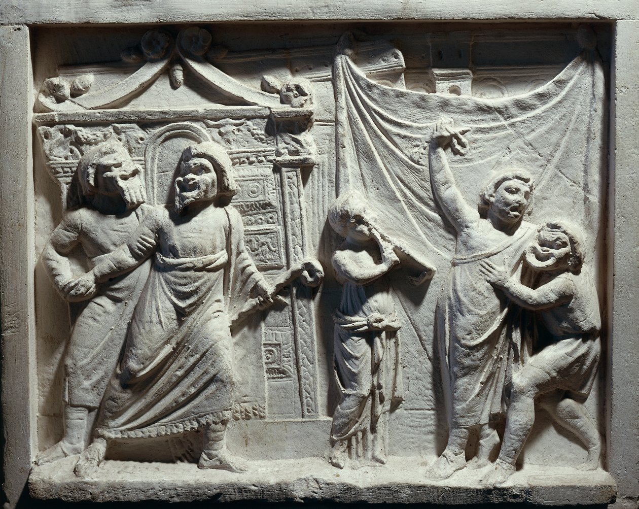 Rilievo di scena teatrale dalla commedia 