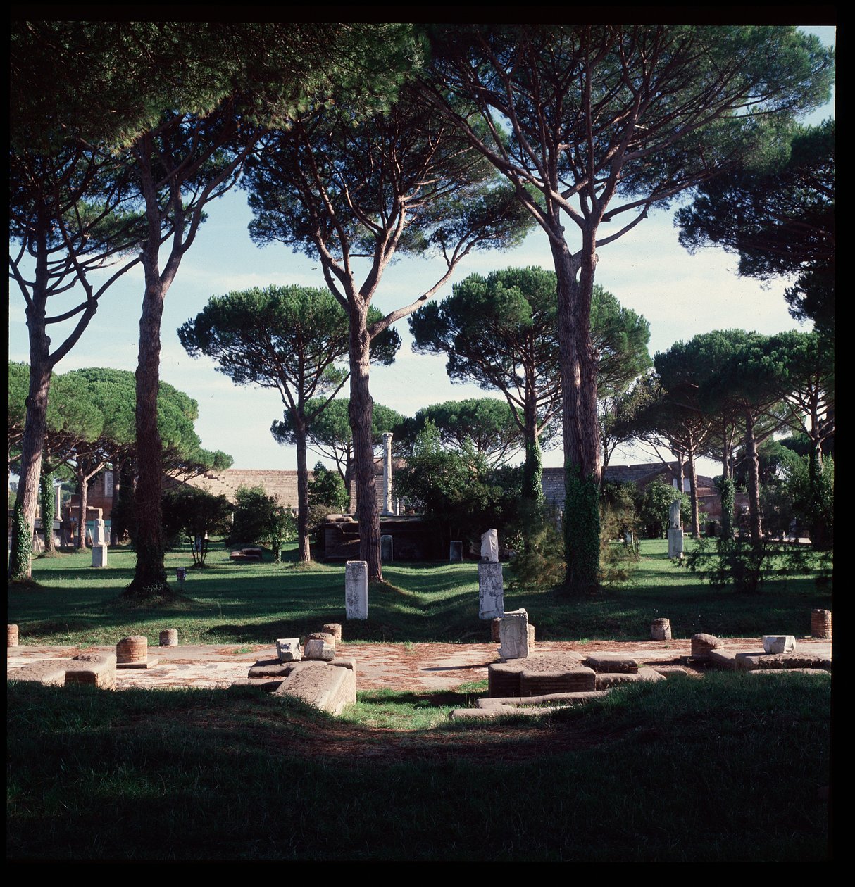Arte romana: vista delle rovine del macellum (Piazza del Mercato) sito archeologico di Ostia da Roman