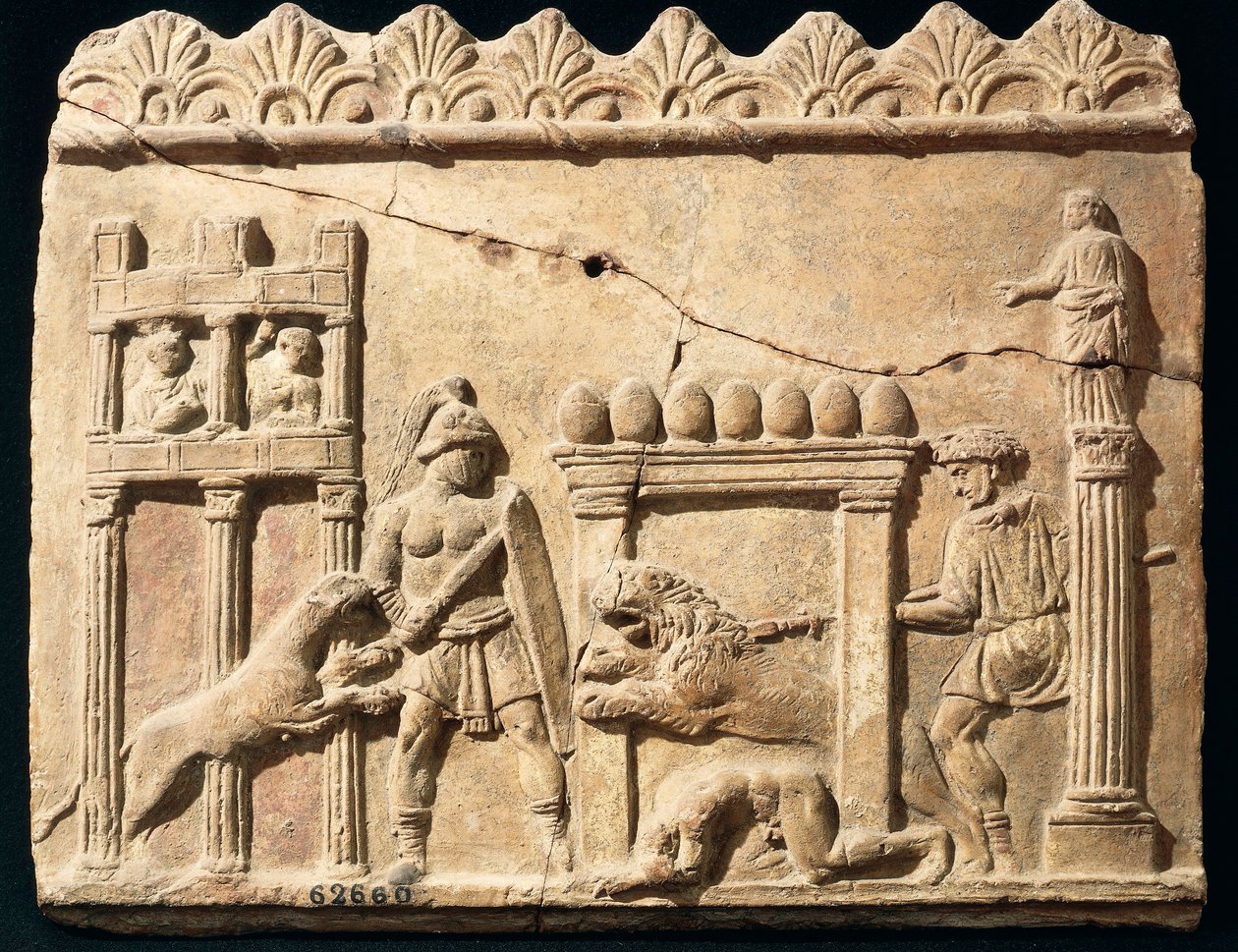 Rilievo romano raffigurante leoni e gladiatori che combattono nel circo da Roman