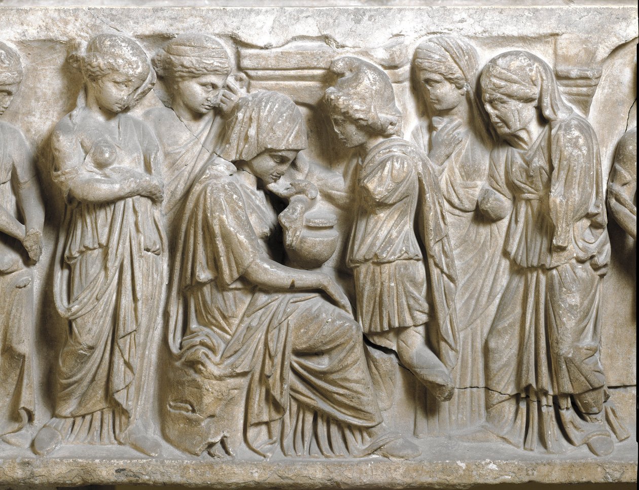 Antichità romana: "La tristezza di Fedra innamorata e respinta da Ippolito" Bassorilievo di sarcofago detto "Fedra e Ippolito". III secolo d.C. Palermo, Museo Archeologico Nazionale da Roman