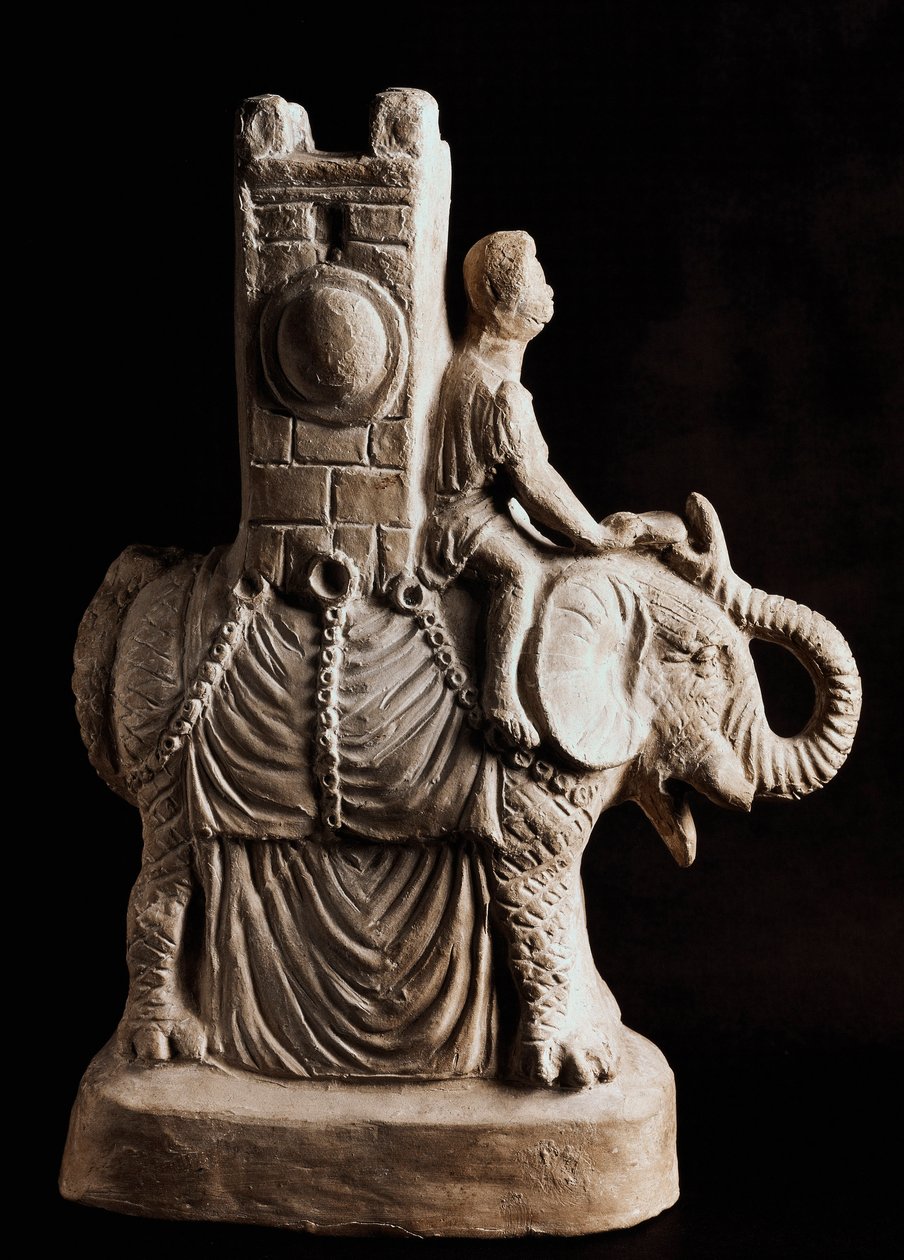 Arte romana: "Vaso in terracotta a forma di elefante" Periodo delle Guerre Puniche - Napoli, museo archeologico - Elefante da guerra - Vaso romano in terracotta del periodo delle Guerre Puniche, Museo Archeologico Nazionale, Napoli, Italia da Roman