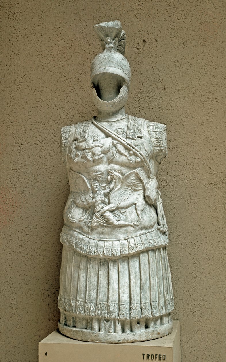Arte romana: Trofeo di armi sotto forma di armatura da parata di soldato romano del I secolo a.C. Roma, Museo della Civiltà Romana da Roman