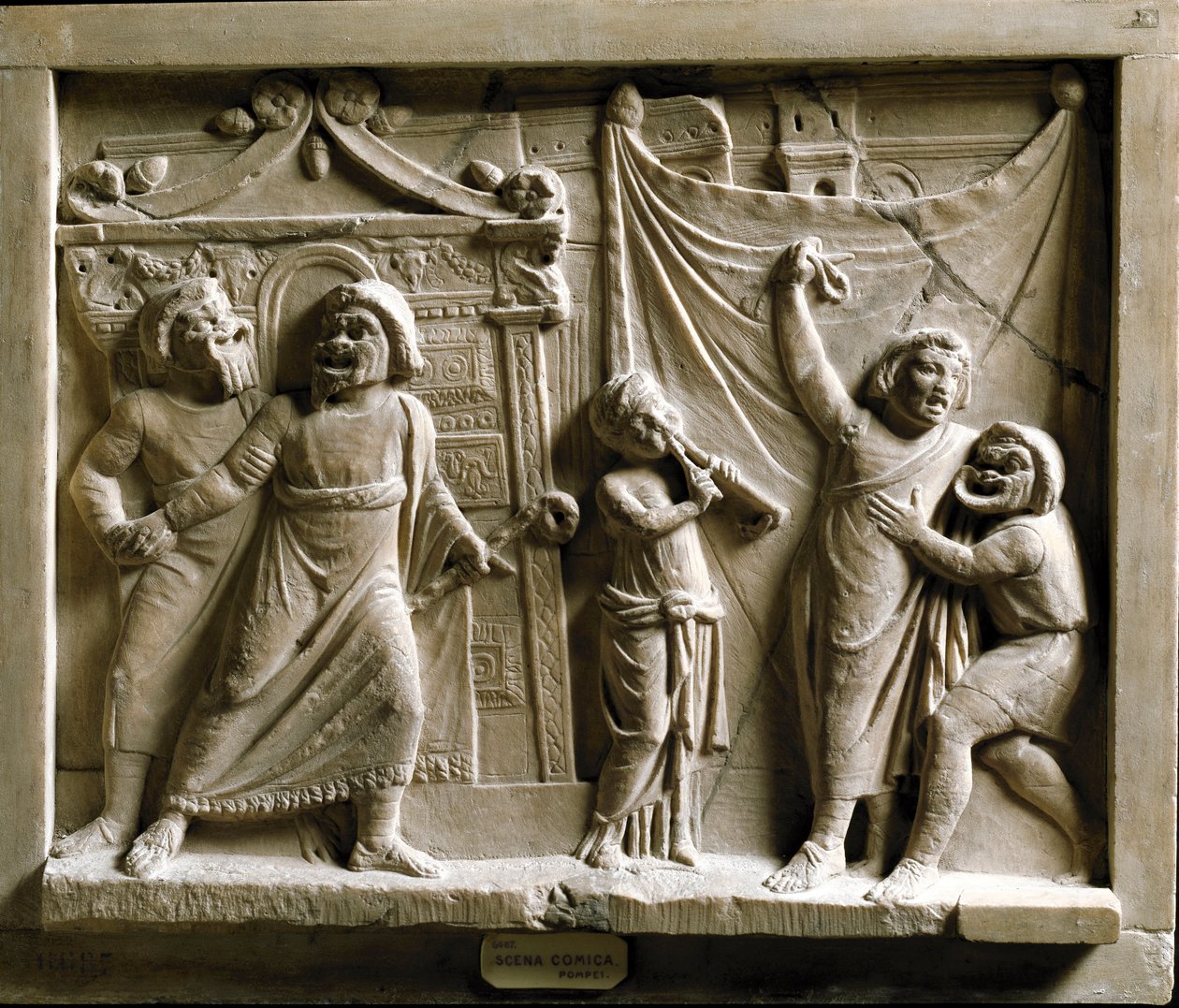 Arte romana: scena di teatro comico della commedia 