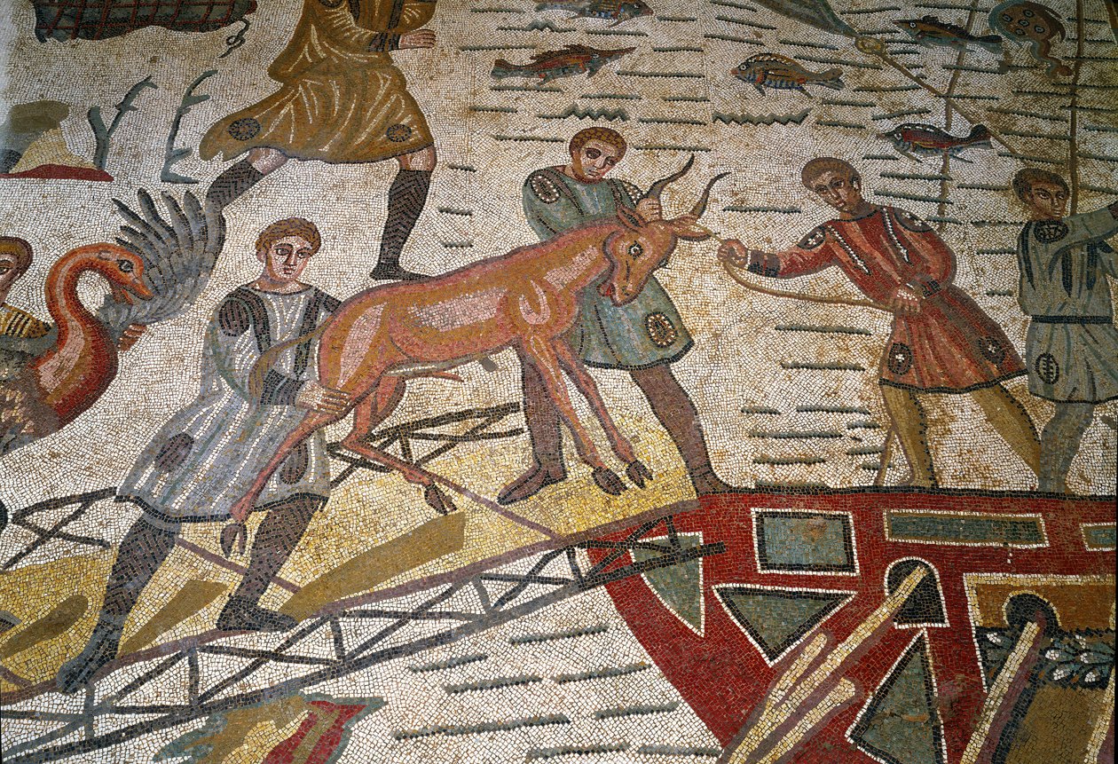 Arte romana: dettaglio del mosaico "La grande caccia" da Roman