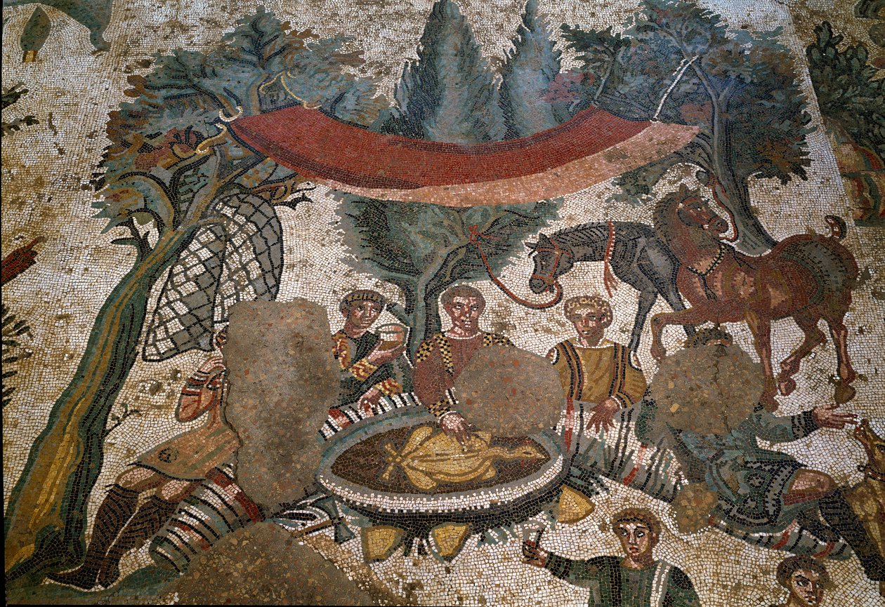 Arte romana: dettaglio del mosaico "La piccola caccia" da Roman