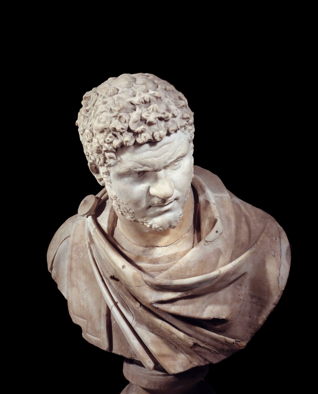 Arte romana: busto in marmo di Caracalla (188-217), imperatore dal 211 al 217 d.C. Parigi, Museo del Louvre da Roman