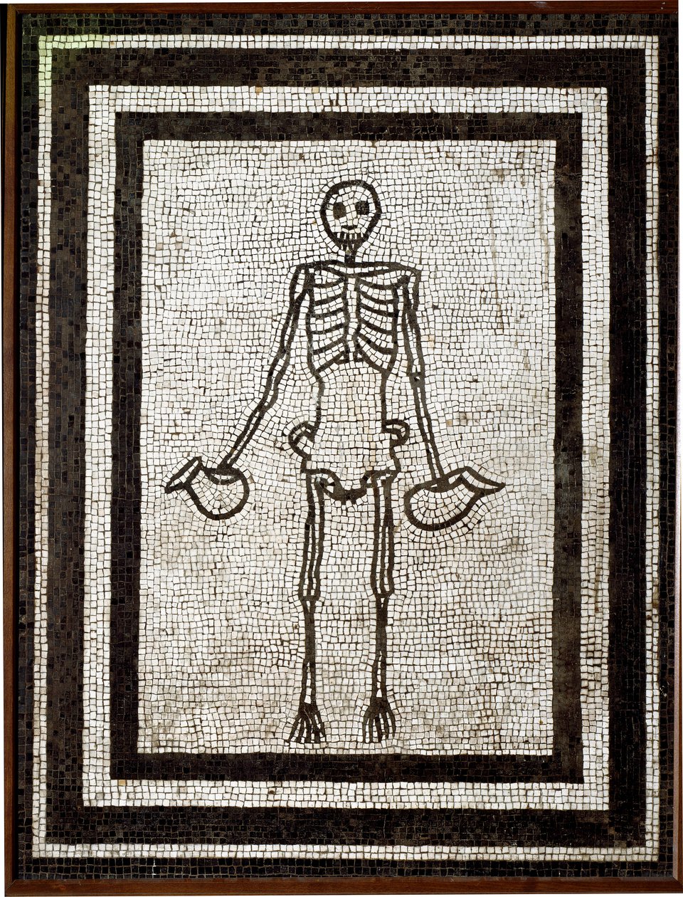 Arte romana: scheletro che porta un askos (mosaico proveniente dalla regione del Vesuvio) da Roman