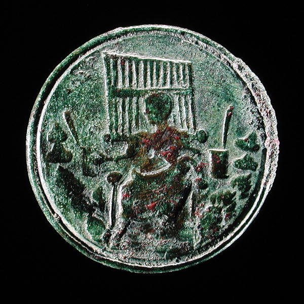 Moneta romana raffigurante un organo da Roman