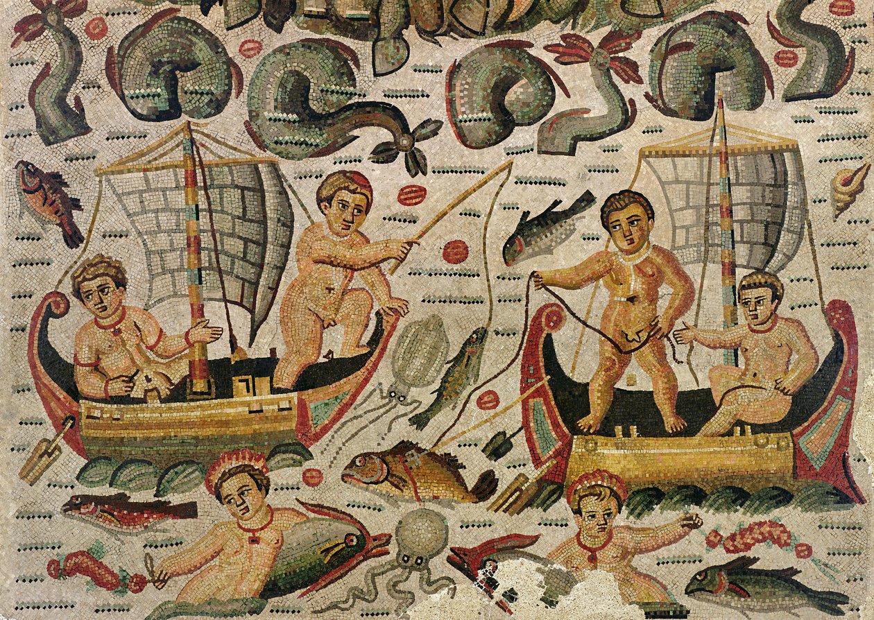 Il Trionfo di Nettuno e Anfitrite, (dettaglio) di cupidi che pescano da Roman