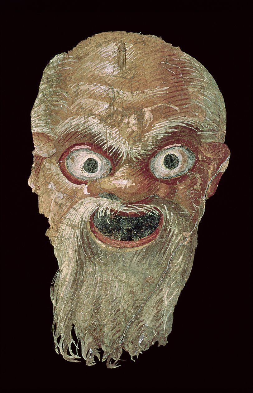 Maschera Teatrale, Parete Est, Oecus 5, 60-50 a.C. (dettaglio) da Roman