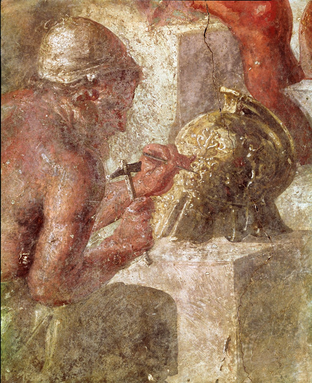 Teti alla fucina di Vulcano, dettaglio di un lavoratore (affresco) da Roman