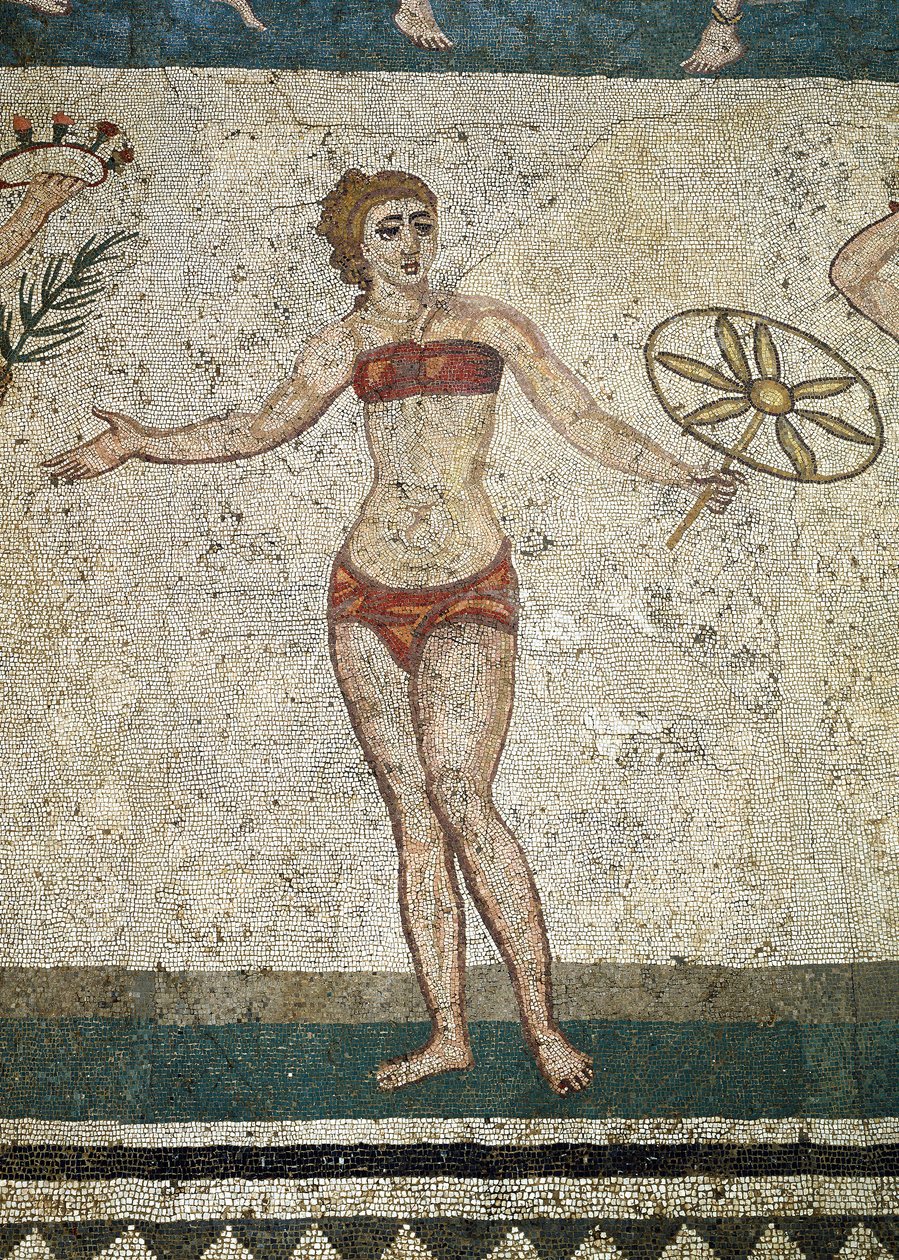 Giovane romano impegnato in esercizi fisici (dettaglio di mosaico, 315-350 d.C.) da Roman