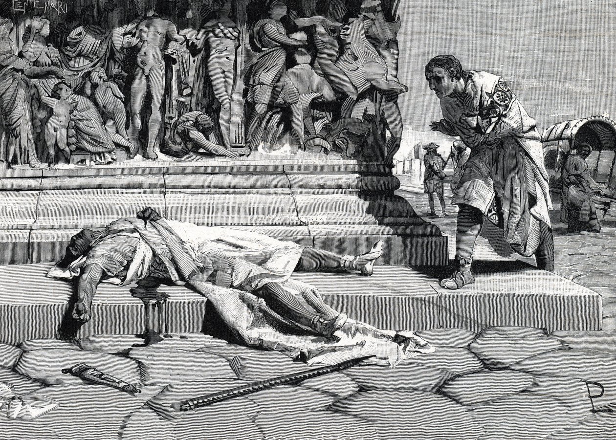 Il cadavere di Publio Clodio Pulcro (92-52 a.C.) trovato sulla via Appia a Roma (incisione) da Roman
