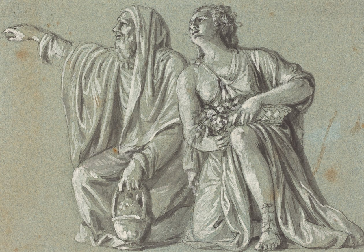 Due figure inginocchiate con offerte da Roman 18th Century