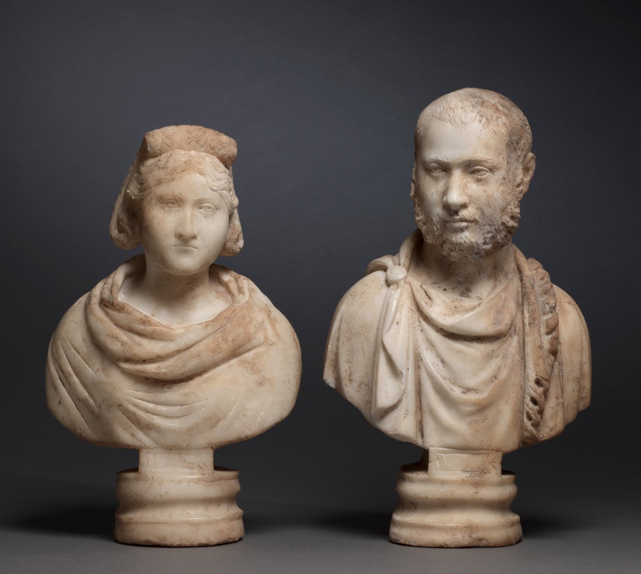 Busto ritratto di una donna aristocratica e busto ritratto di un uomo aristocratico da Roman Imperial Period