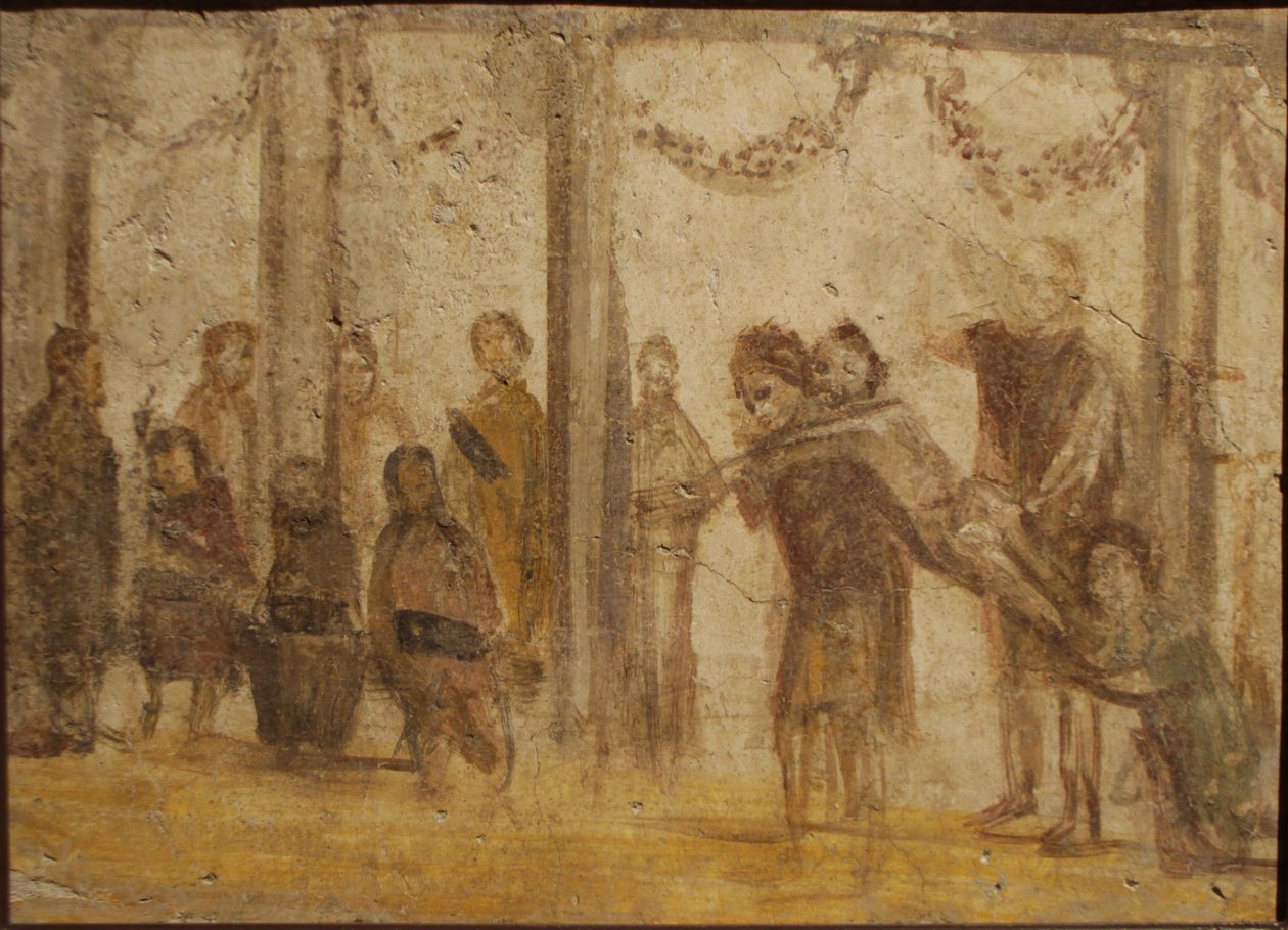 La punizione di un allievo. Affresco dalla casa di Julia Felix, I secolo da Roman Pompeian wall painting.