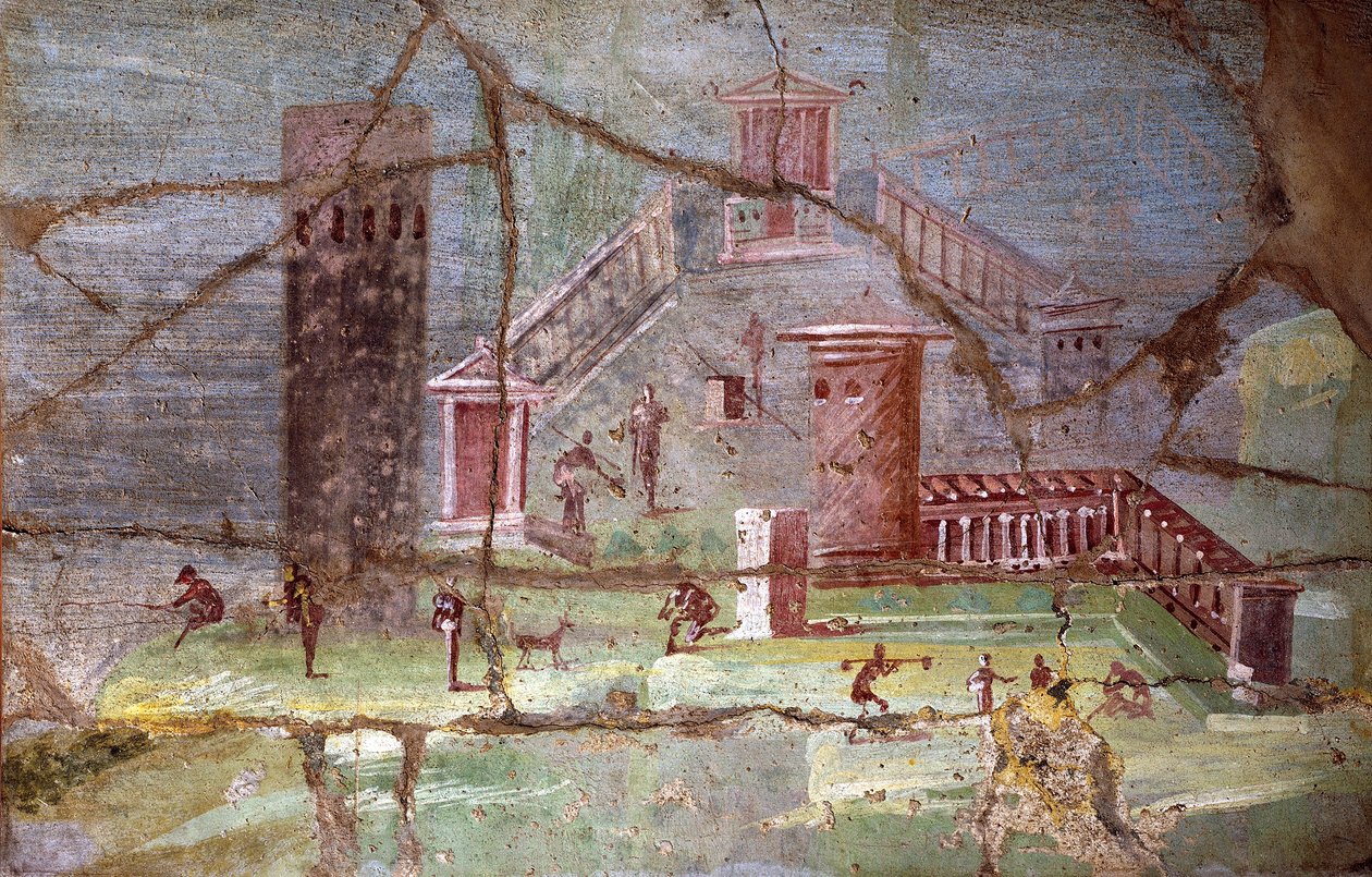 Antico affresco romano con paesaggio da Pompei da Roman Roman