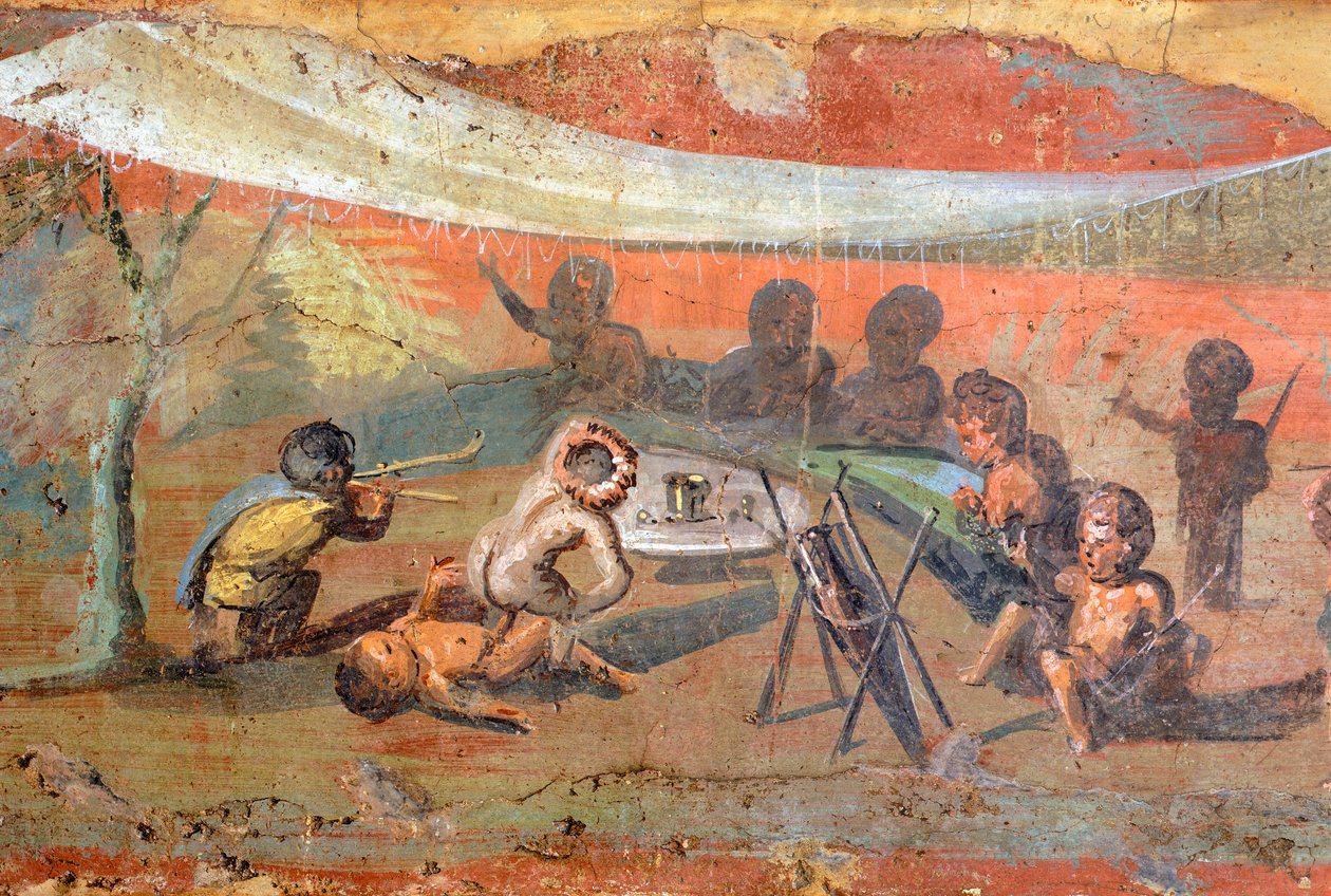 (dettaglio) di un dipinto che raffigura una scena ambientata su intonaco lungo il Nilo con pigmei, 56x217 cm, da Pompei, Sito Patrimonio Mondiale dell
