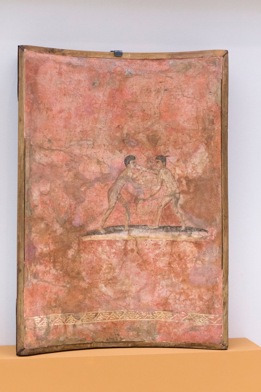 Scena di lotta di atleti su sfondo rosso da Roman Roman