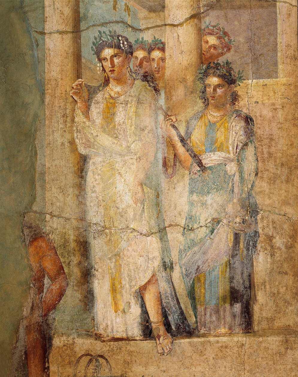 Affresco raffigurante Ifigenia in Tauride, Dettaglio delle ancelle, dalla Casa di L. Caecilius Giocondus a Pompei, Italia da Roman Roman