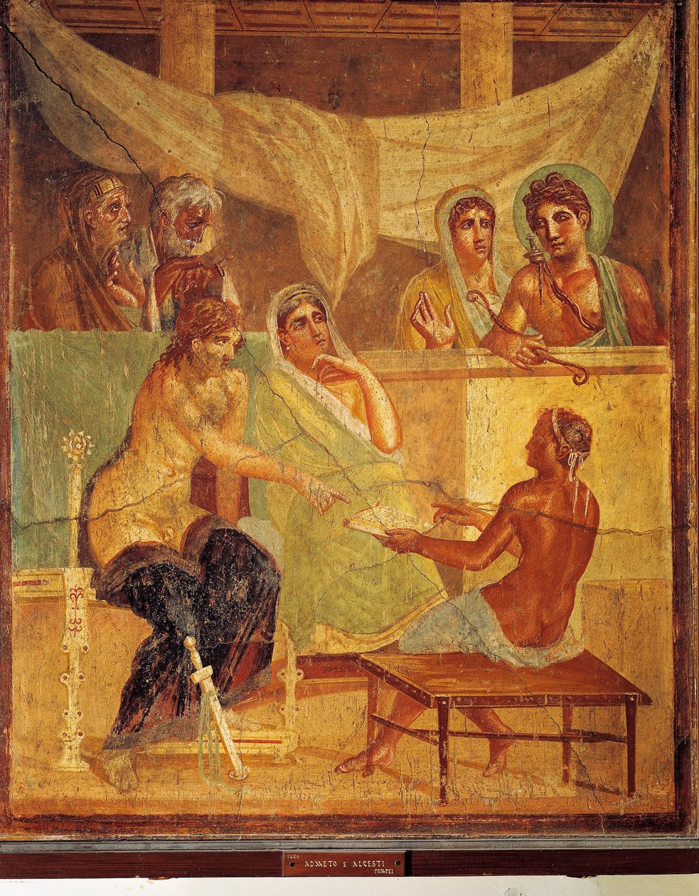 Affresco raffigurante Admeto e Alcesti che consultano l