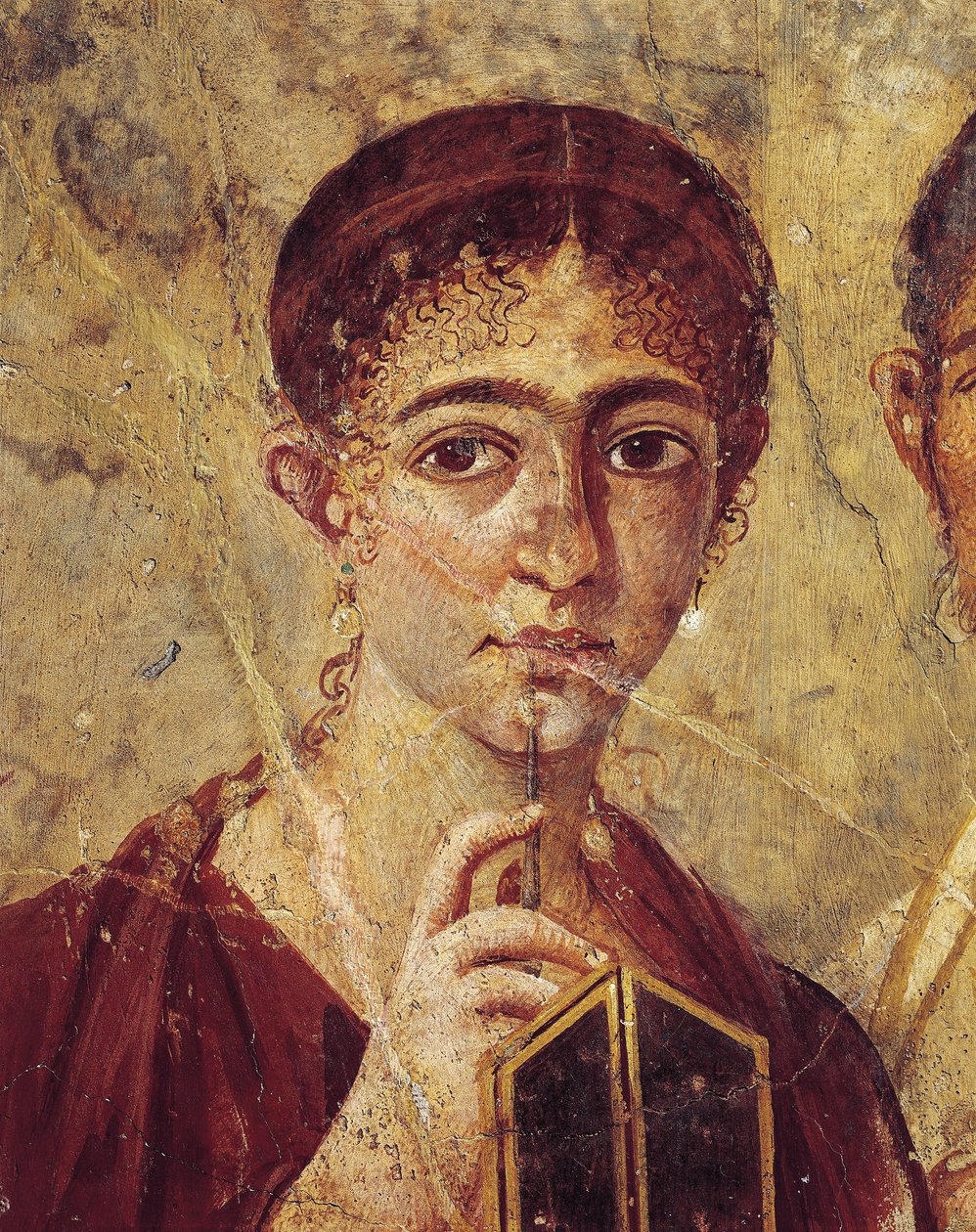 Ritratto del fornaio Terentius Neo e sua moglie in abiti formali, dettaglio della moglie con il suo stilo e dittico aperto dall