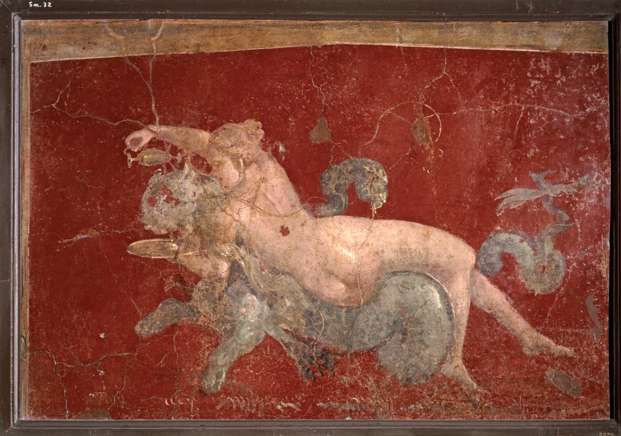 ARTE ROMANA: Nereide su una pantera marina a cui porge una bevanda in una bassa coppa (affresco) da Roman Roman
