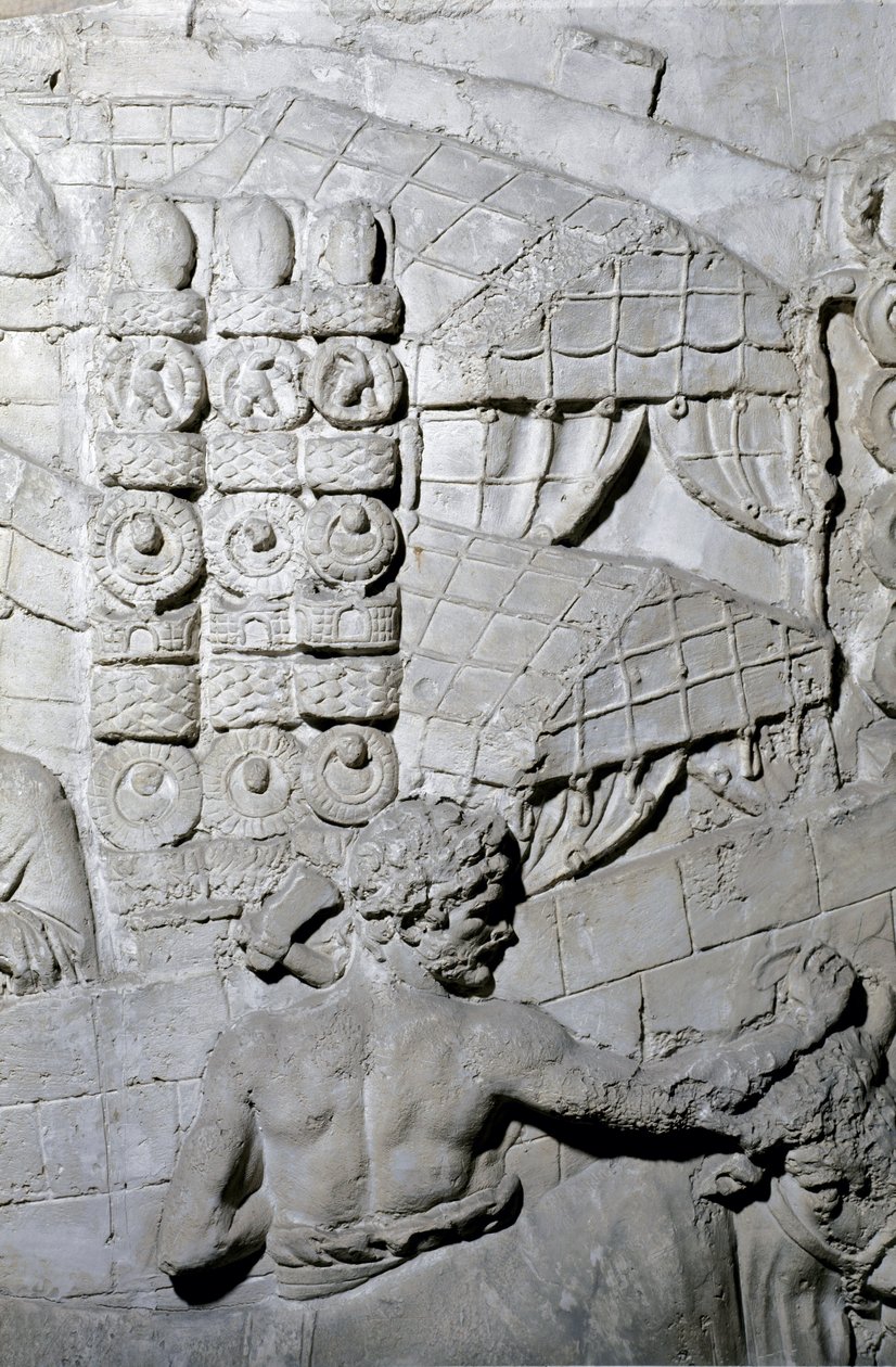 Accampamento romano, stampo del 1862 che riproduce i bassorilievi della Colonna Traiana a Roma costruita durante il regno dell