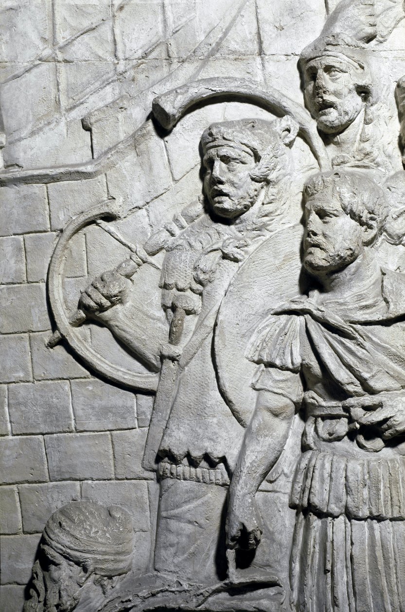 Arte romana: Guerrieri romani durante la prima guerra in Dacia. Stampo del 1862 che riproduce i bassorilievi della colonna di Traiano a Roma da Roman Roman