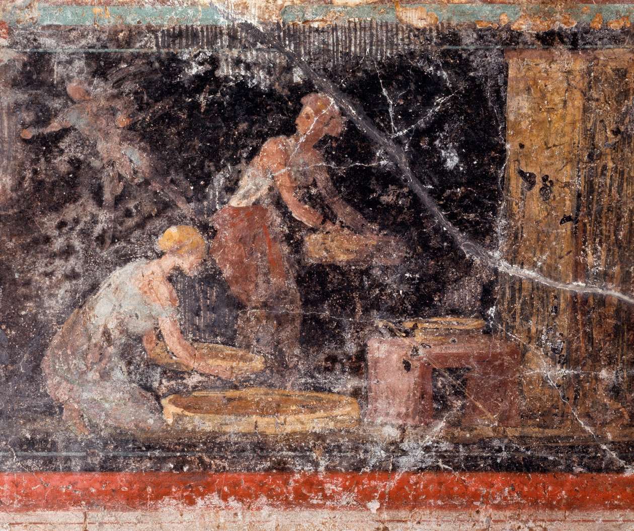 Arte romana: donne che fanno lavori domestici, dal fregio della stanza C, Villa Farnesina Roma museo nazionale romano da Roman Roman