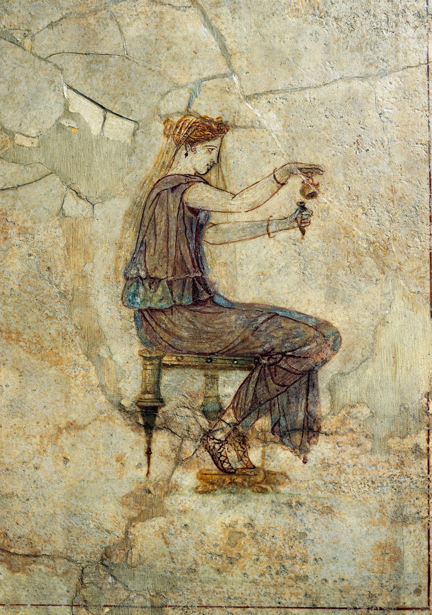 Civiltà romana, affresco che ritrae una ragazza che versa profumo, da Pompei da Roman Roman