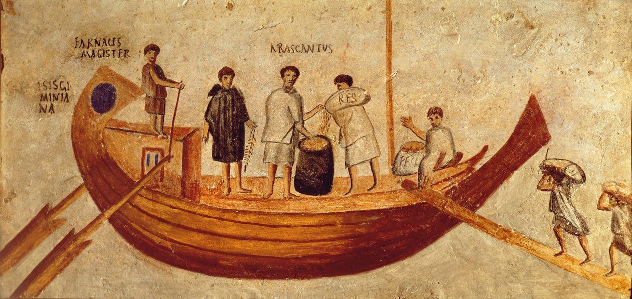 Scarico del grano dalla nave, Isis Giminiana, da Ostia, II-III secolo da Roman Roman