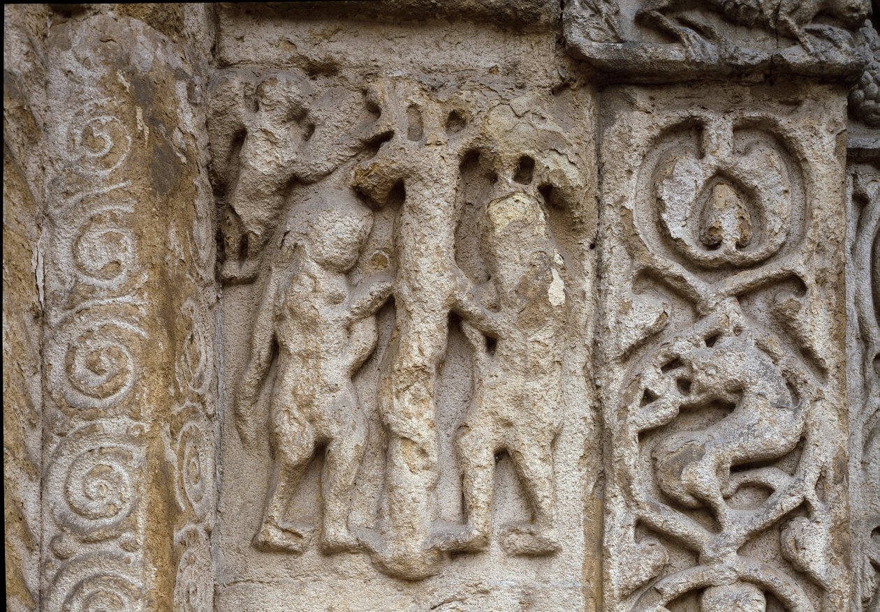 Adamo ed Eva (dettaglio della facciata della Basilica, inizio XII secolo) da Romanesque