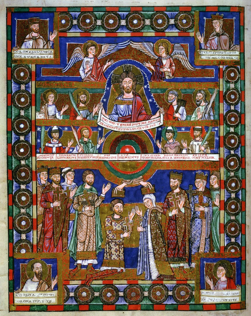 Incoronazione di Enrico il Leone e il suo matrimonio con Matilde, dal Vangelo di Enrico il Leone da Romanesque