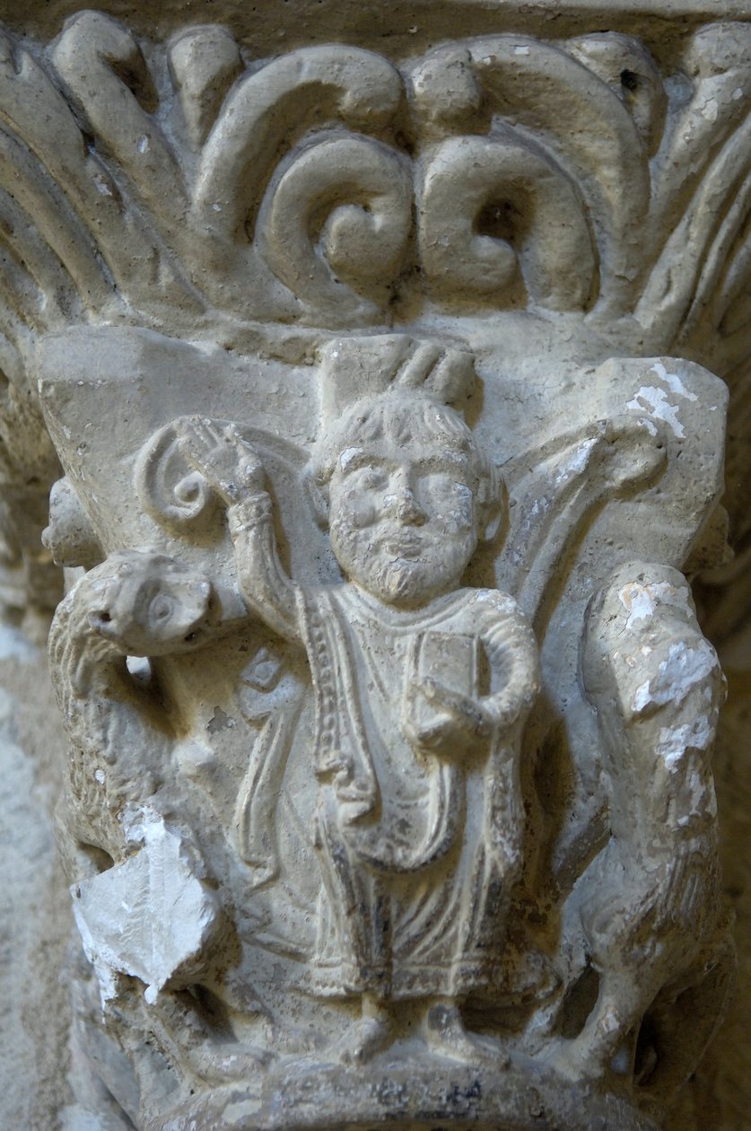 Arte romanica: dettaglio di un capitello della chiesa di San Biagio, Lacommande (Pirenei Atlantici) da Romanesque