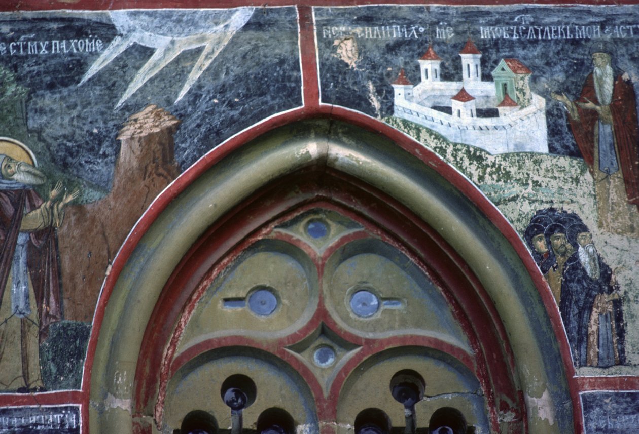 Finestra gotica e la vita di San Pacomio, dalla parete nord della chiesa, c.1601 da Romanian School