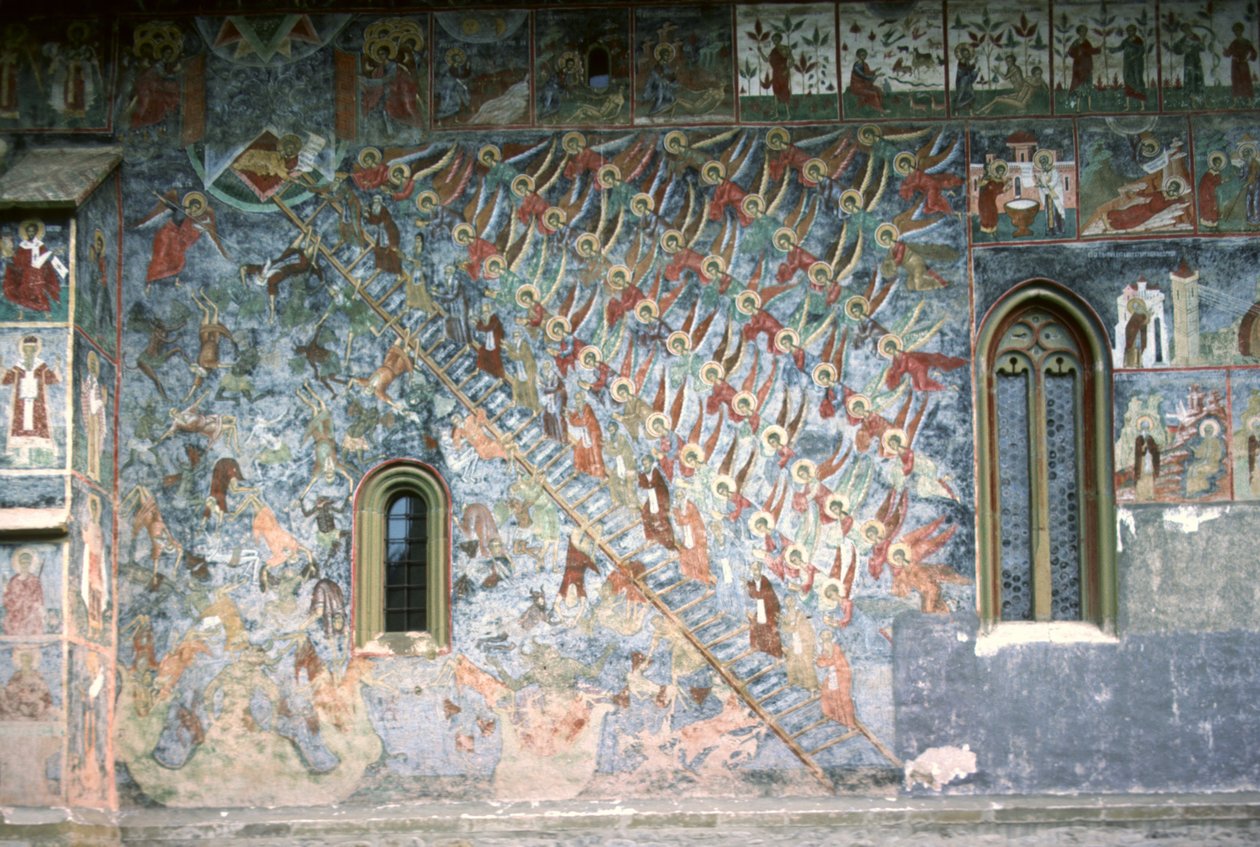 Scala del Paradiso, dipinto sulla facciata nord della chiesa, c.1601 da Romanian School