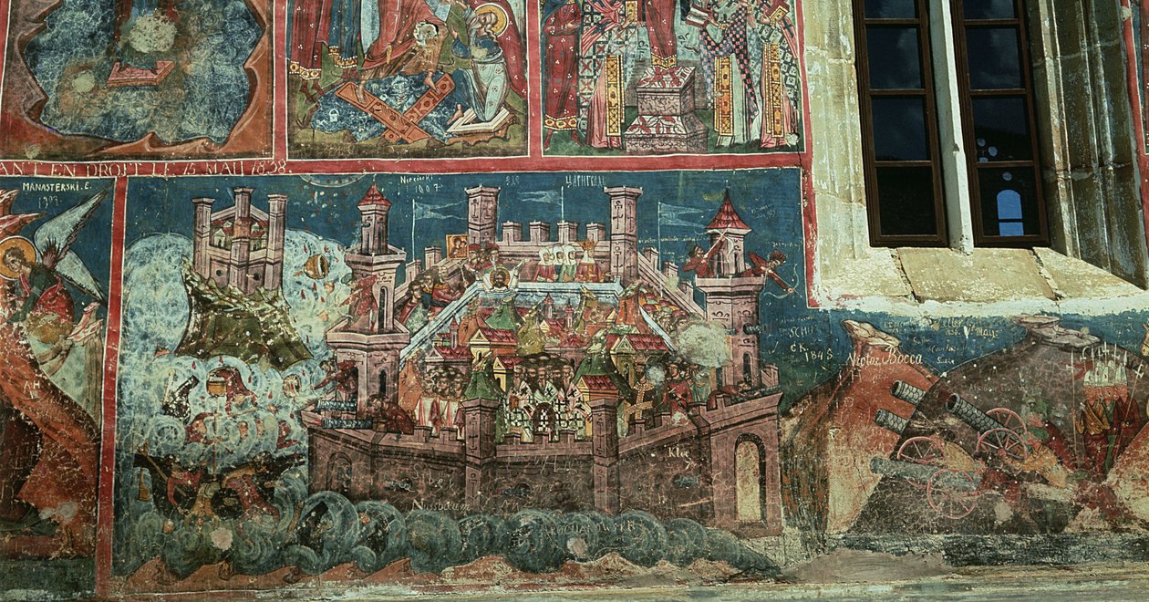 Assedio di Costantinopoli da parte del Sultano Mehmet II (1432-81) nel 1453 da Romanian School