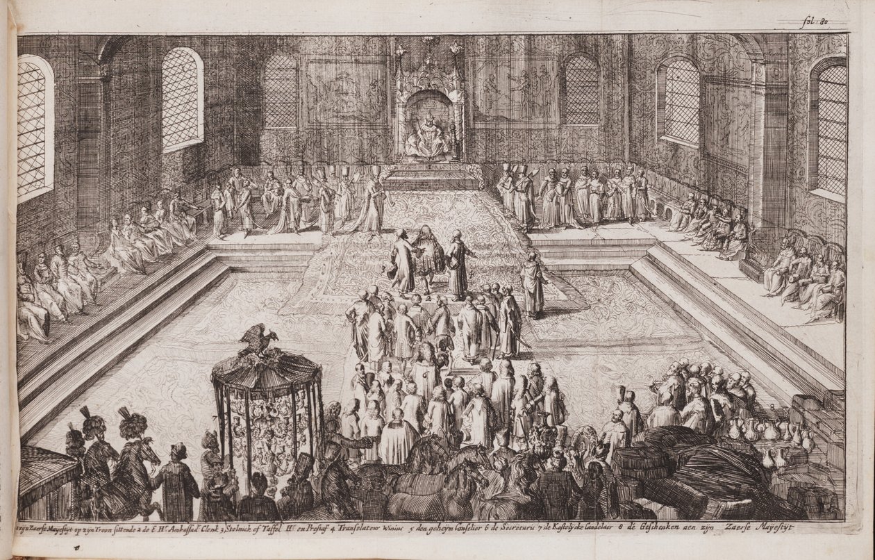 Una scena alla corte reale dello zar Alessio Michajlovic da Romeyn de Hooghe