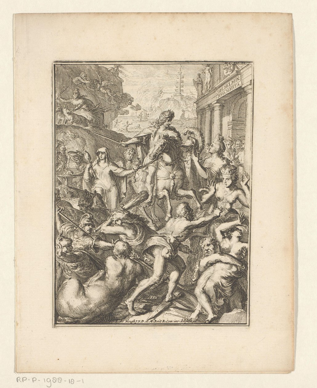 Rappresentazione allegorica di Guglielmo III a cavallo da Romeyn de Hooghe