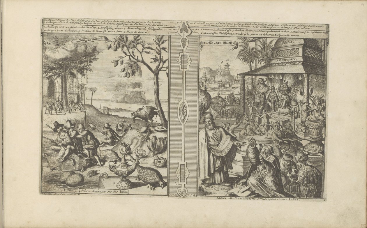 Bomen, dieren en noten; Verering van godsbeelden da Romeyn de Hooghe