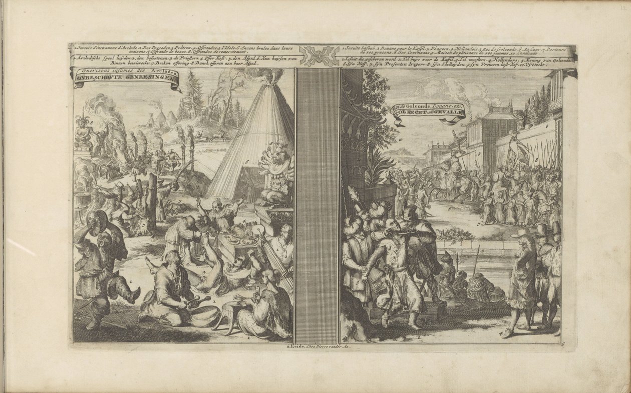 Medici in Arclada; Gesuita rasato da un doganiere a Golkonda (serie Les Indes Orientales et Occidentales et autres) da Romeyn de Hooghe