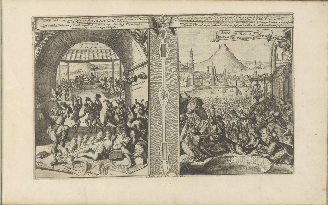Capo Smith tra i Virginiani; Festa reale a Pegu da Romeyn de Hooghe